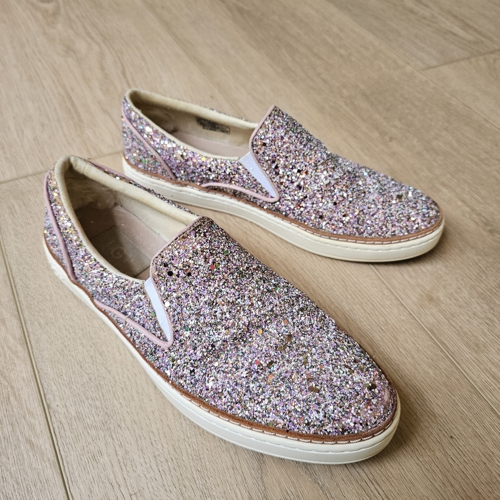 UGG Adley Pink Chunky Glitter Confetti Slip On Leather Shoes